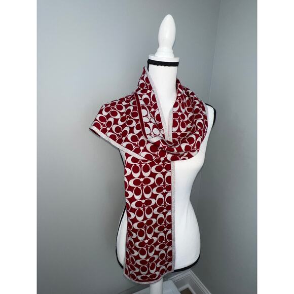 Coach Red Signature C Printed Wool Blend Scarf – 60” x 7” – Excellent Condition - Picture 1 of 10